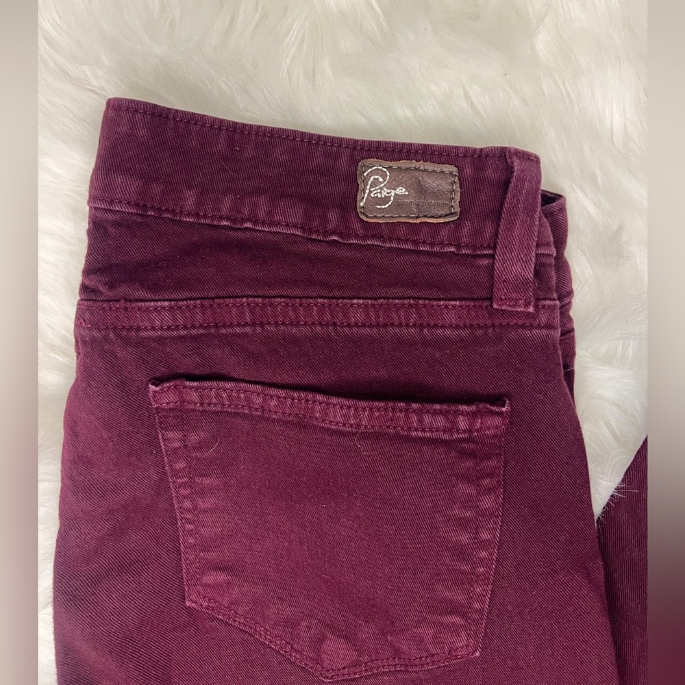 Paige Premium Demin skinny jeans, size 27, wine colored.